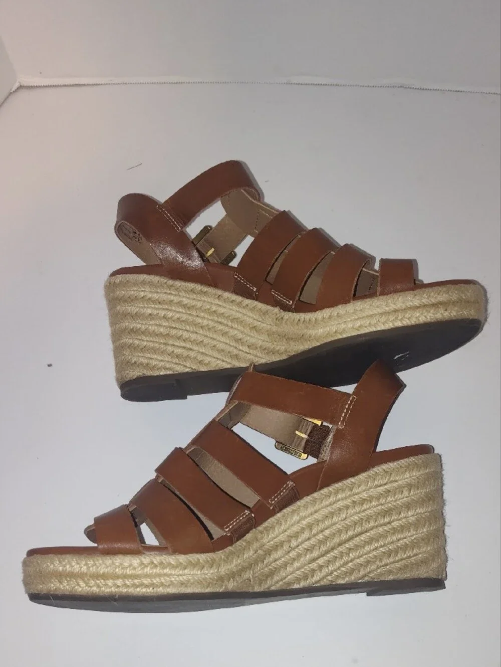 Vionic Tan Brown Wedge Sandals with Espadrille Sole